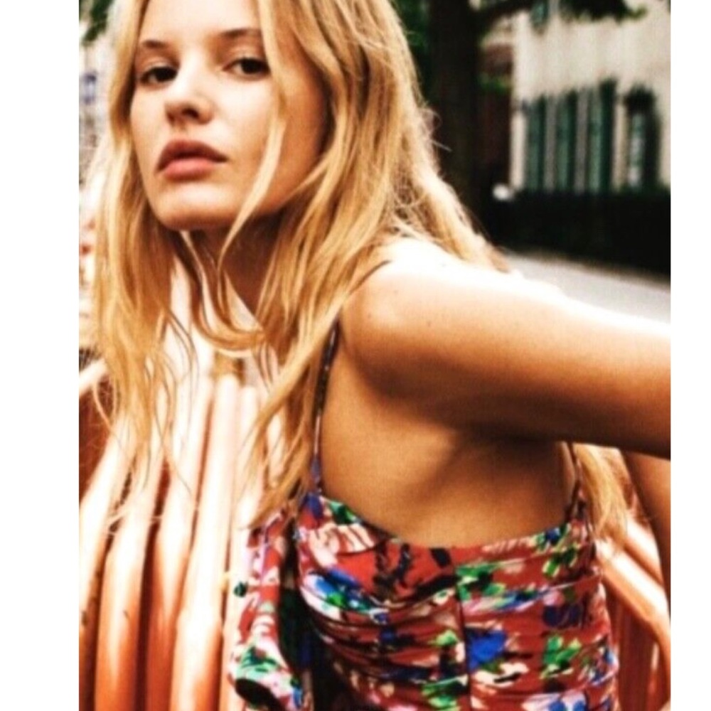 Zara floral ruched ruffle corset crop top -size M